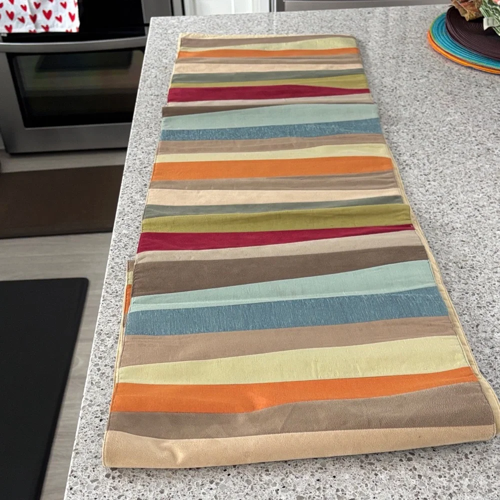 Crate and barrel, suede, silk Colorful Striped Table Runner 14 x 120
